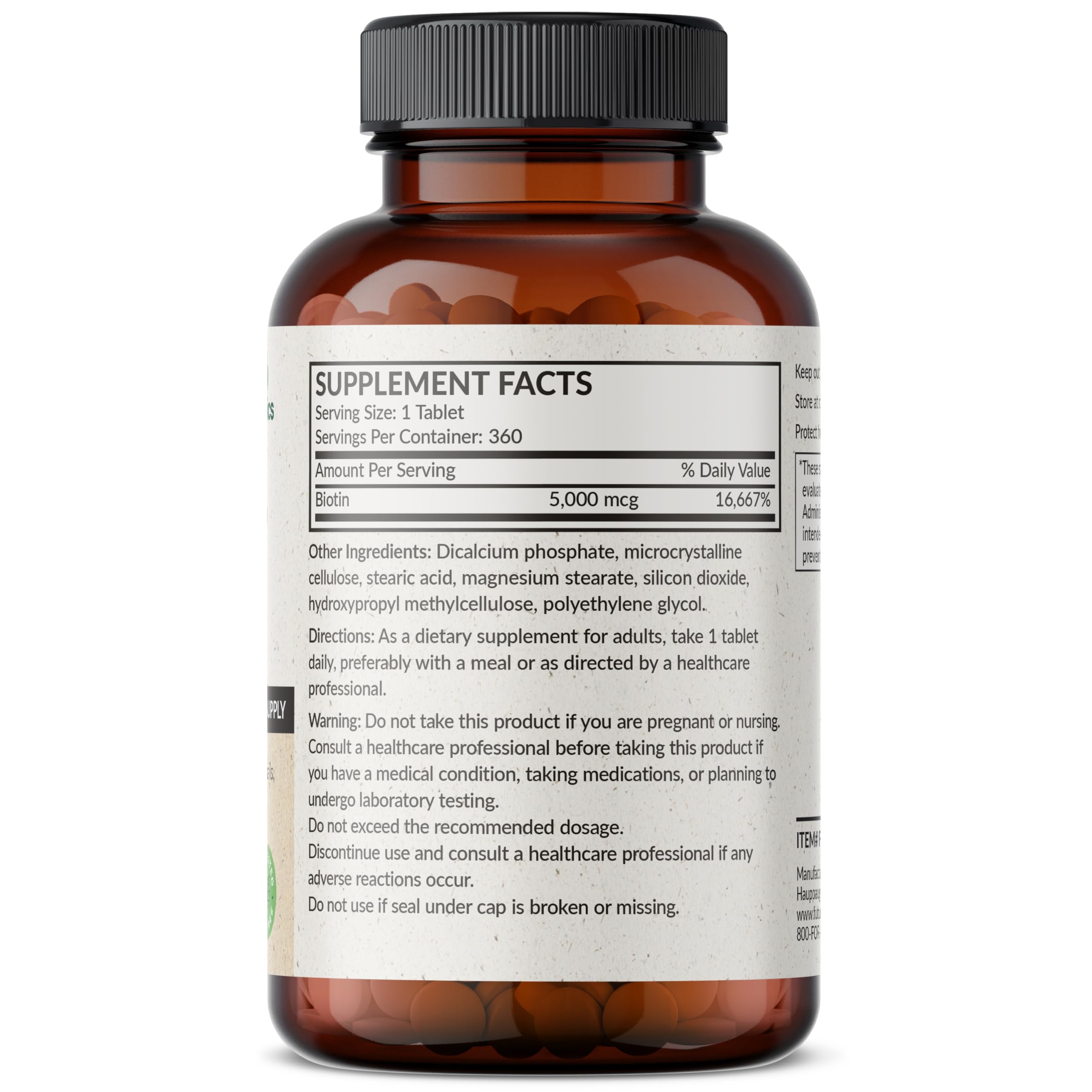 Close-up of Futurebiotics Biotin 5000 MCG mini tablet