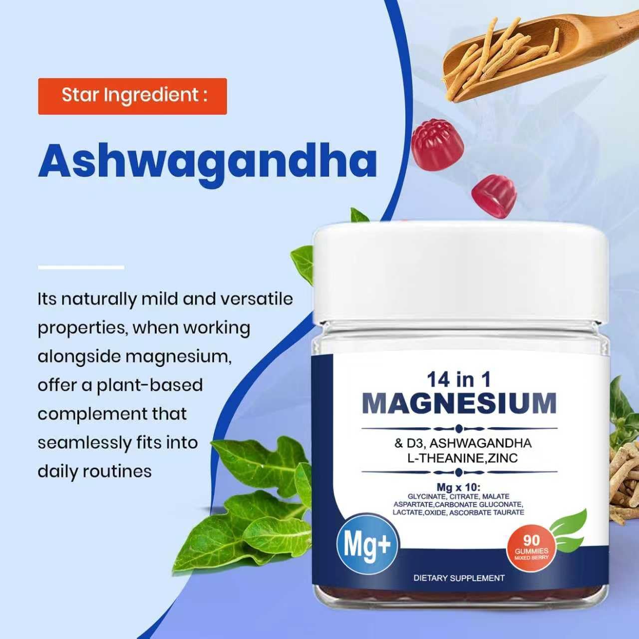 Sugar-free vegan magnesium gummies label and packaging