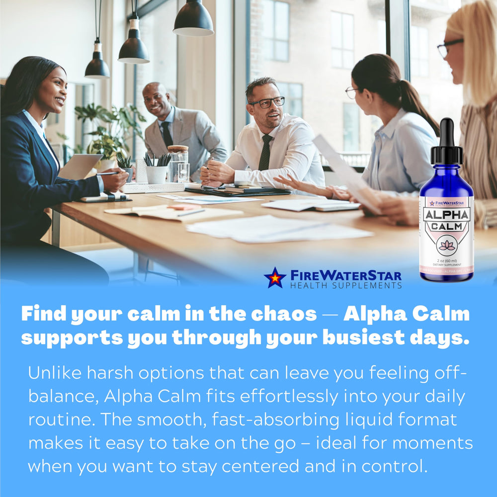 Alpha Calm bottle label highlighting Organic and Non-GMO