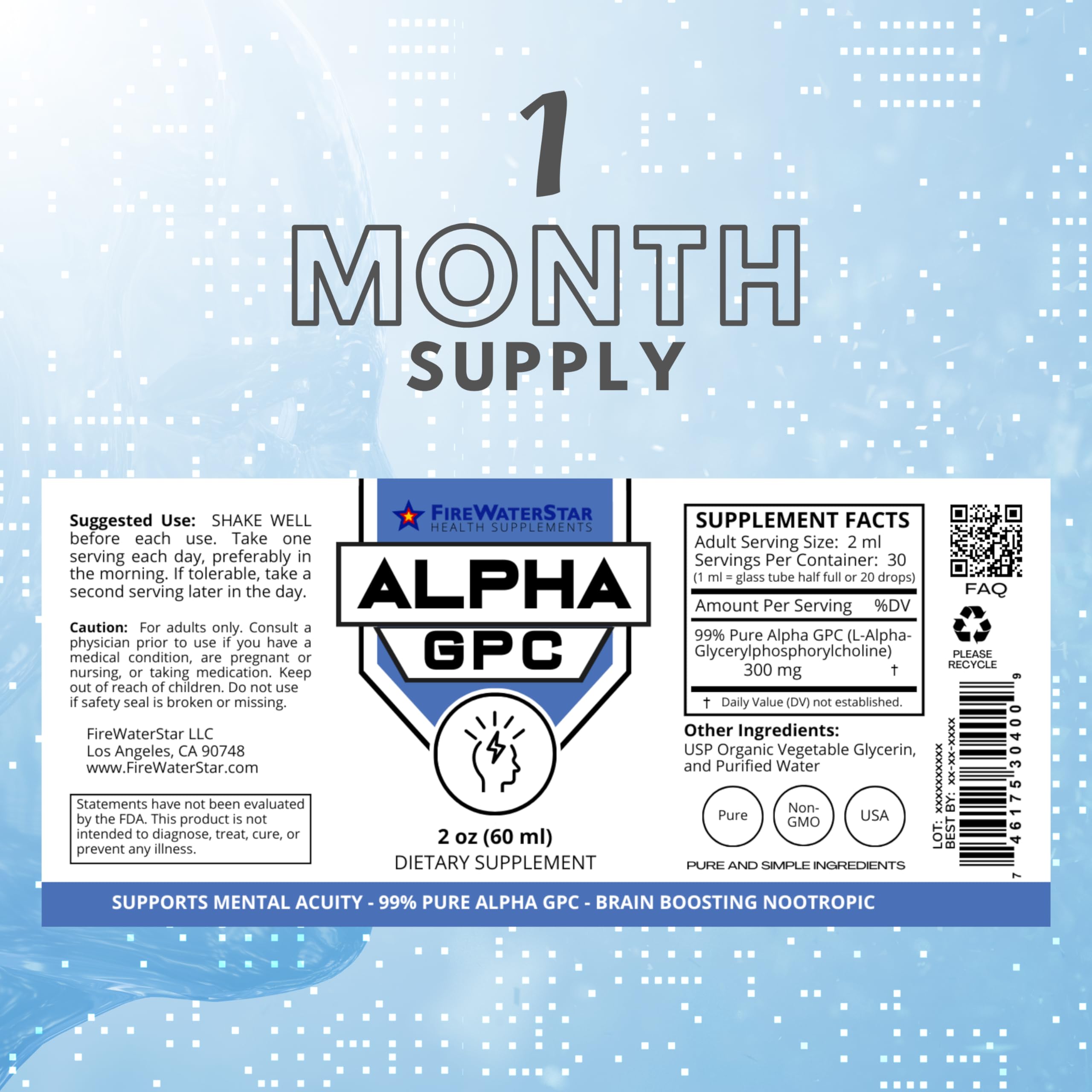 Close-up of Alpha GPC 300 mg label