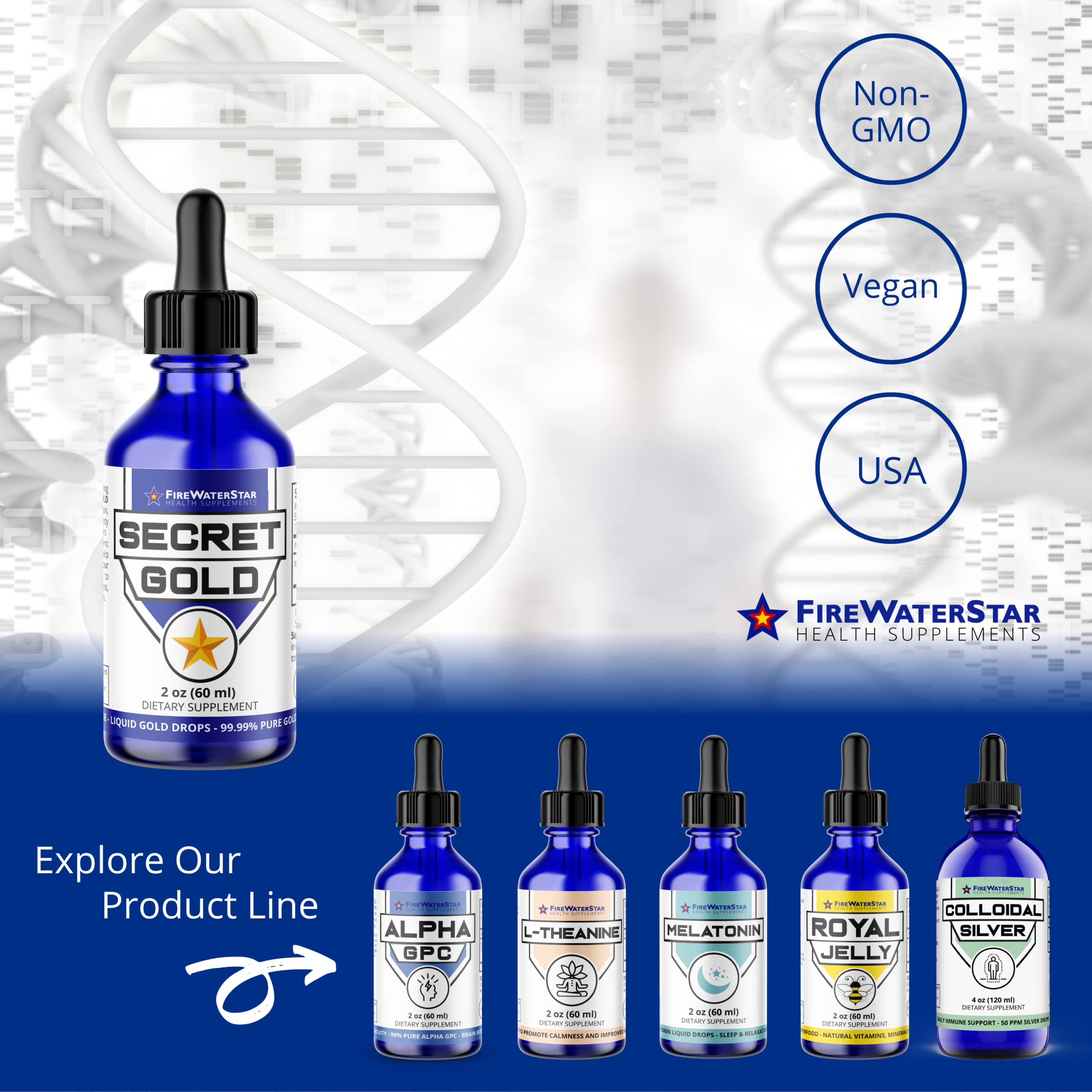Lifestyle product shot of the FWS Colloidal Gold Drops on a desk