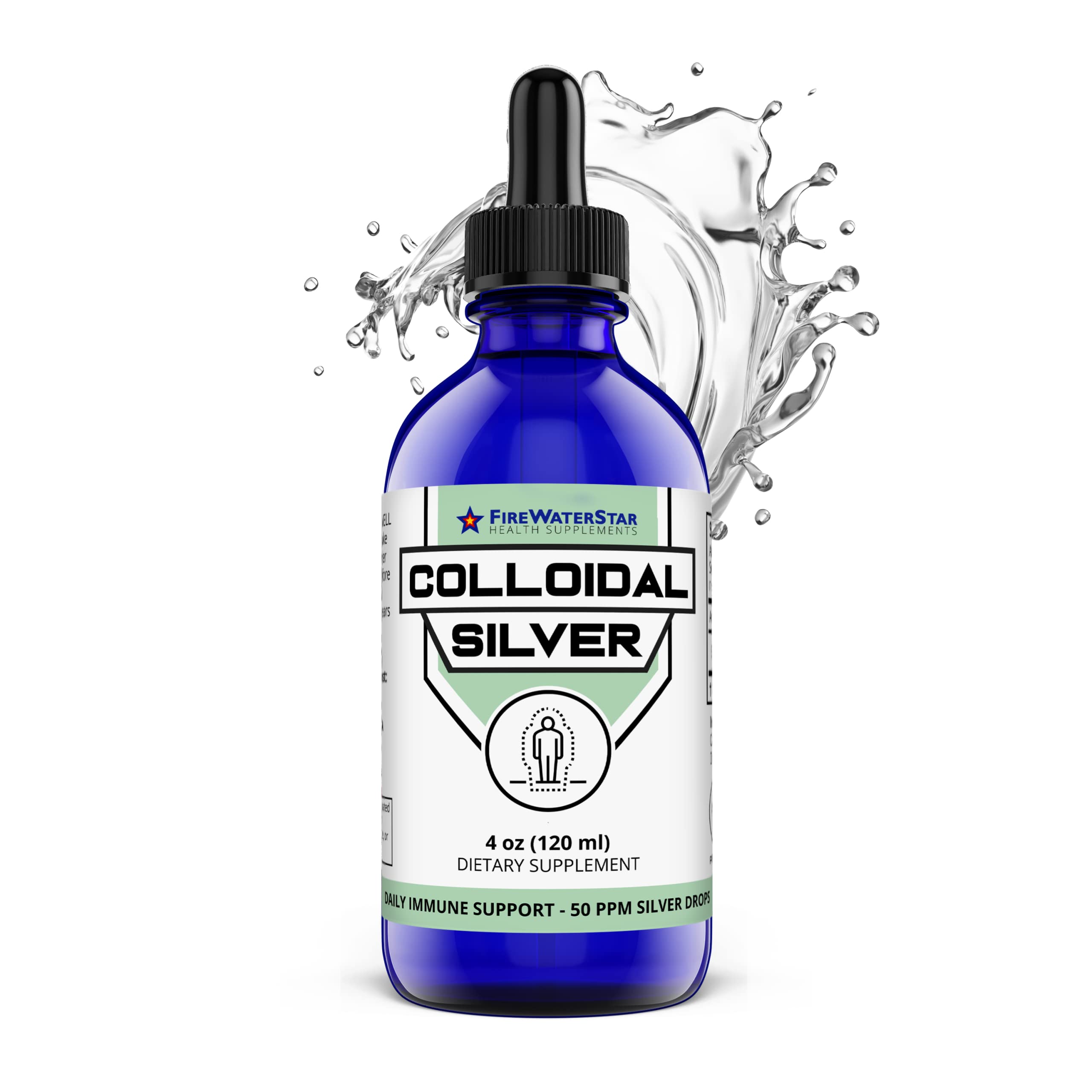 FWS Colloidal Silver 4 oz glass bottle front view
