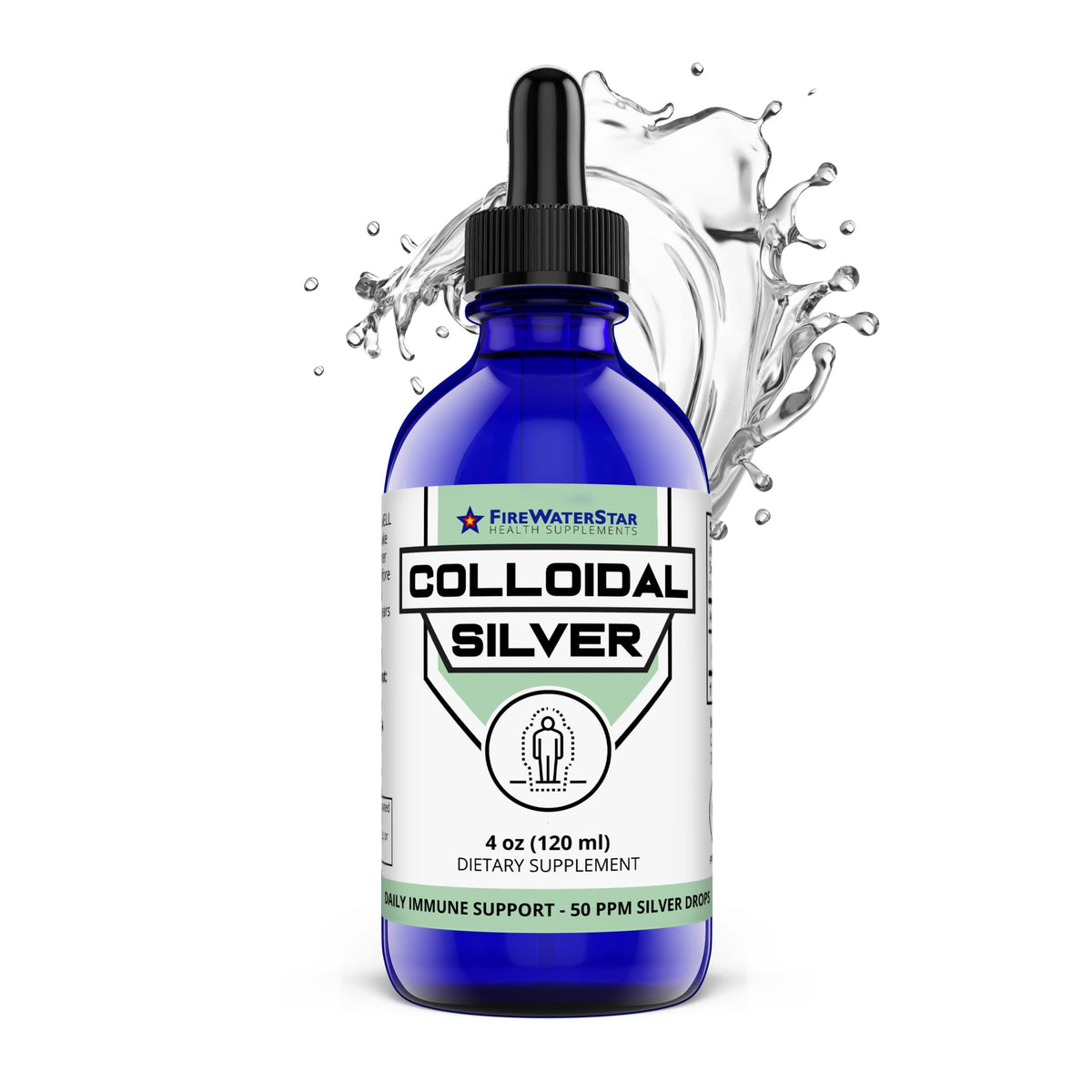 FWS Colloidal Silver 4 oz glass bottle front view