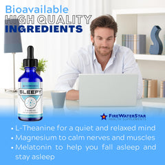 Sleepy ingredient list showing melatonin, magnesium citrate, L-Theanine, vanilla