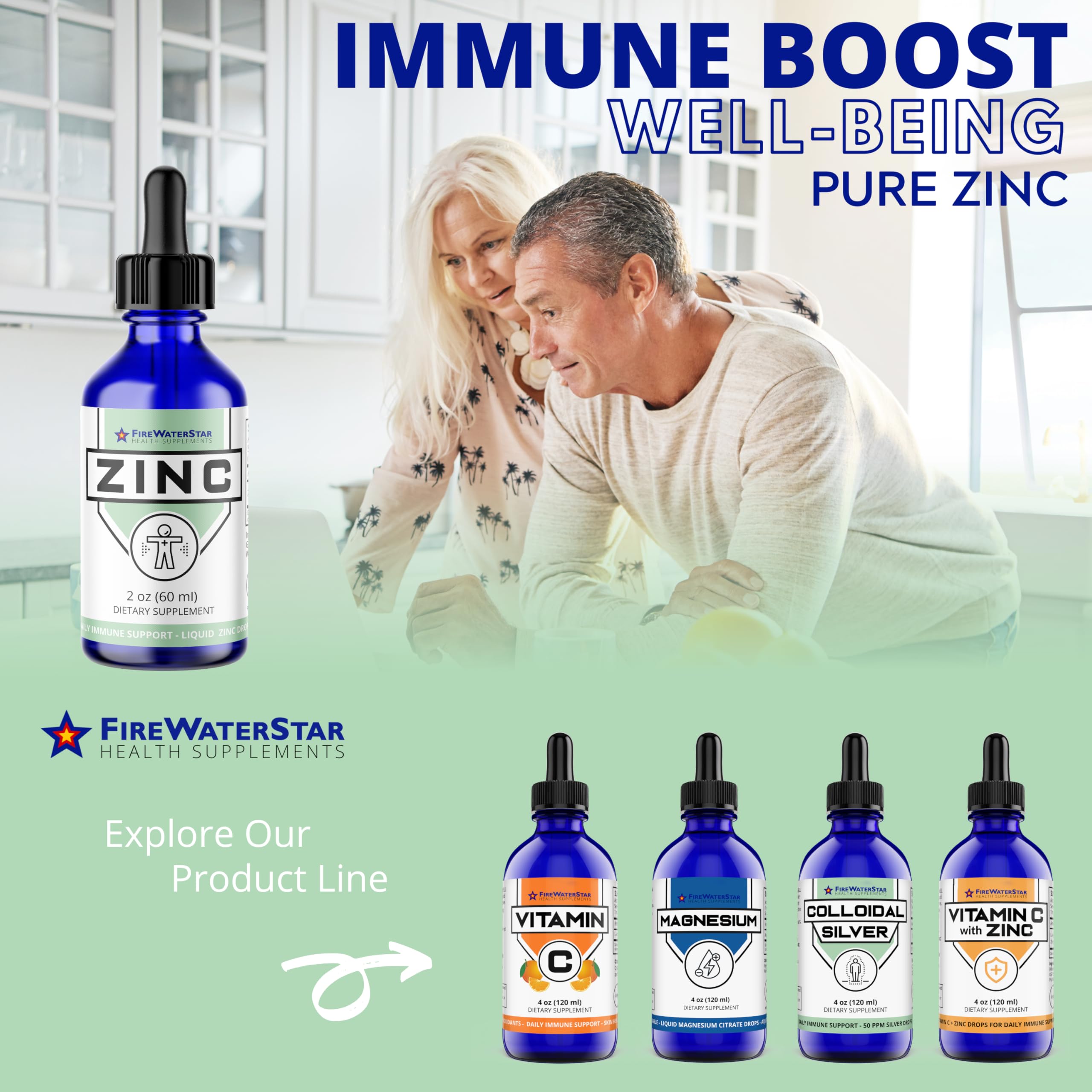 FWS zinc supplement packaging with 2 oz bottle