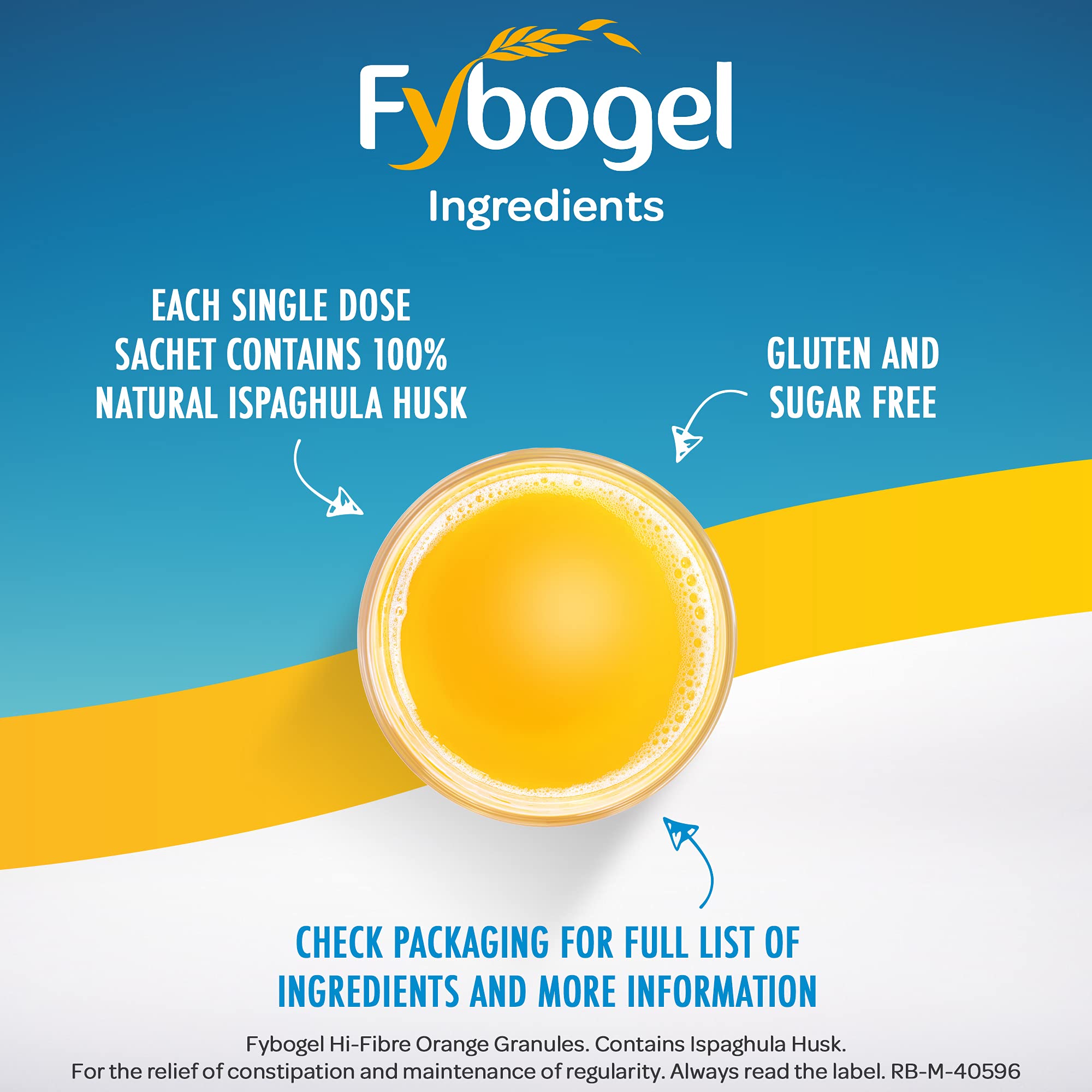 Close-up of orange flavour Fybogel sachet