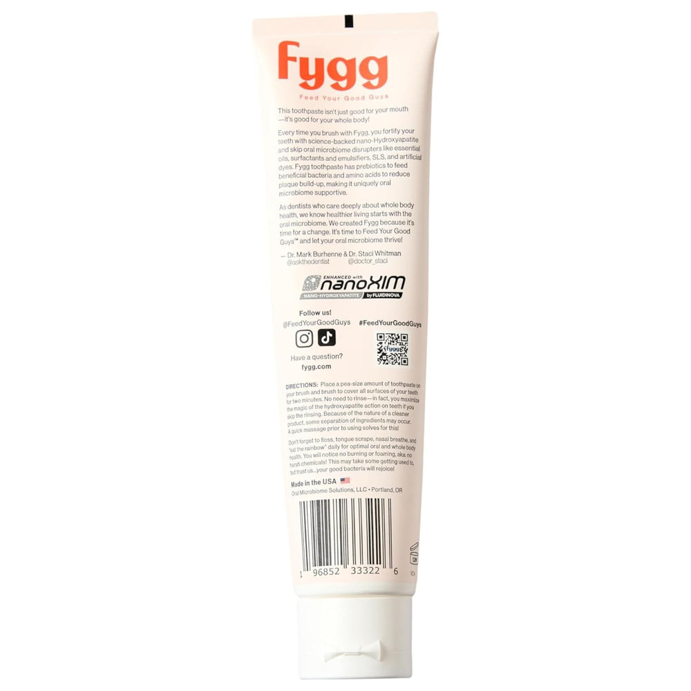 Fygg toothpaste packaging front and back view