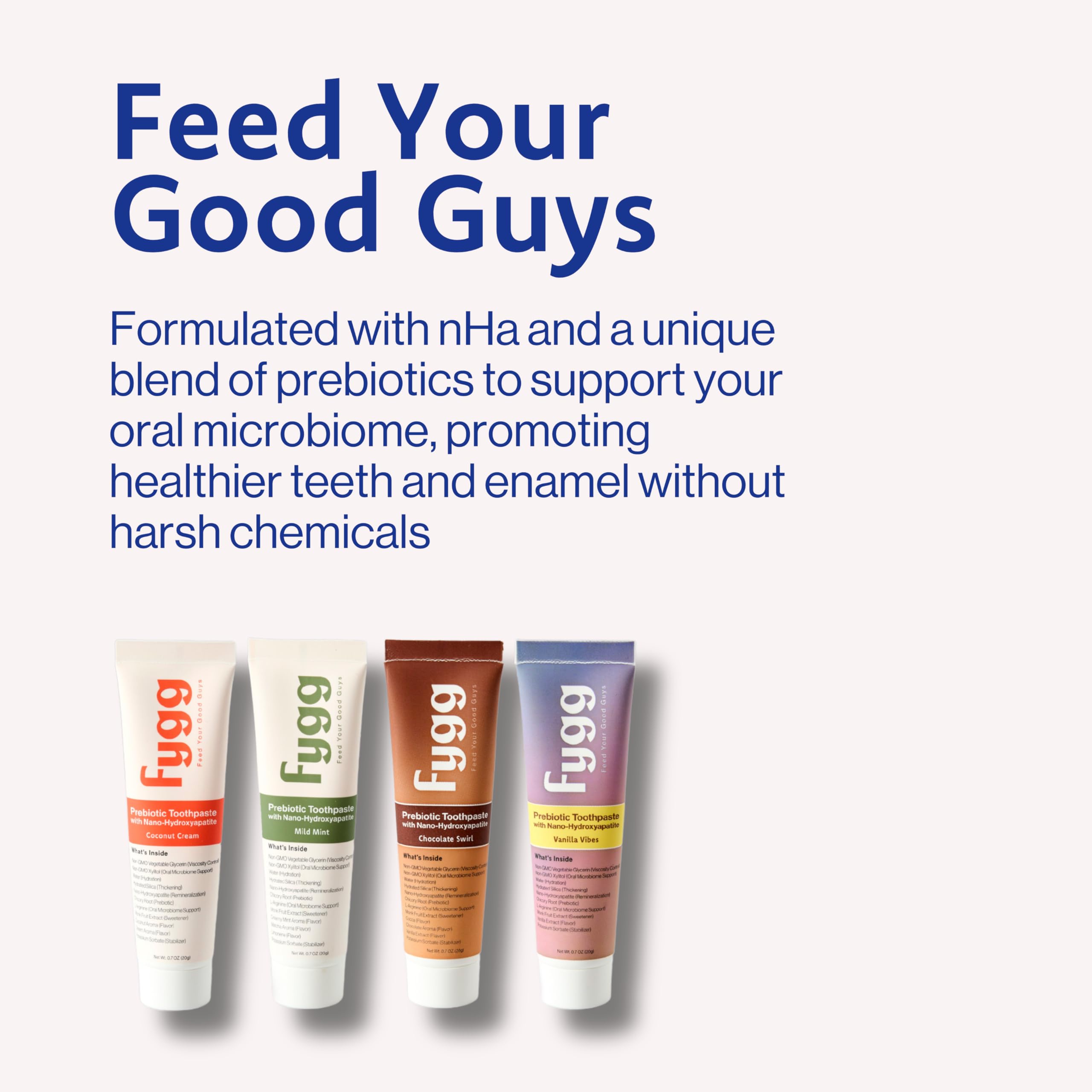 Close-up of nano-hydroxyapatite and key ingredients in Fygg toothpaste