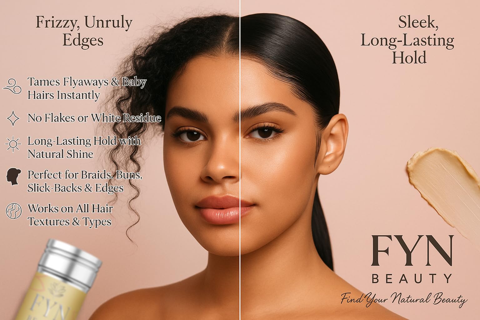 FYN Beauty Edge Control Wax Stick for braids and flyaways with coconut fragrance