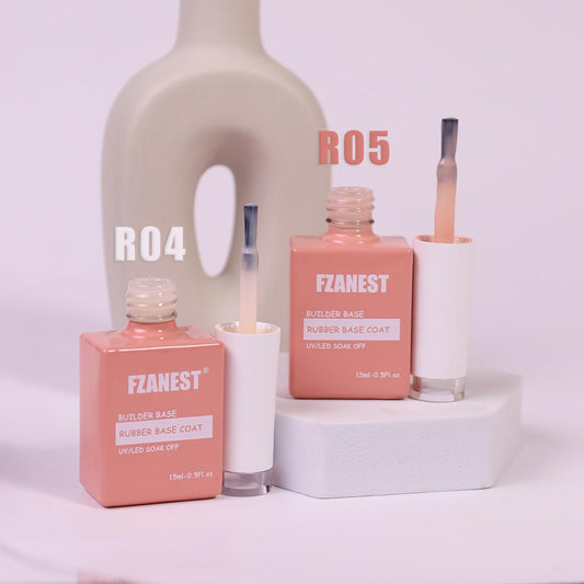FZANEST Rubber Base Gel swatch shows self leveling power for smooth nail surfaces.
