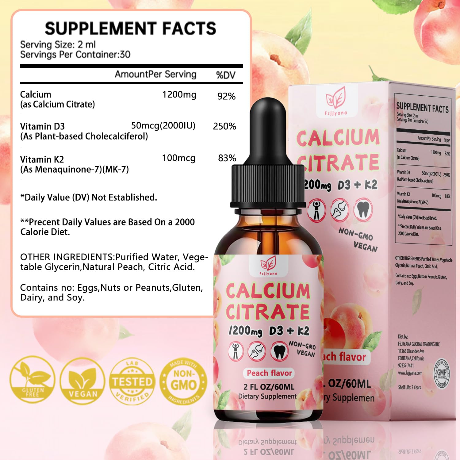 Front view of Fzjjyana Calcium Citrate Drops bottle