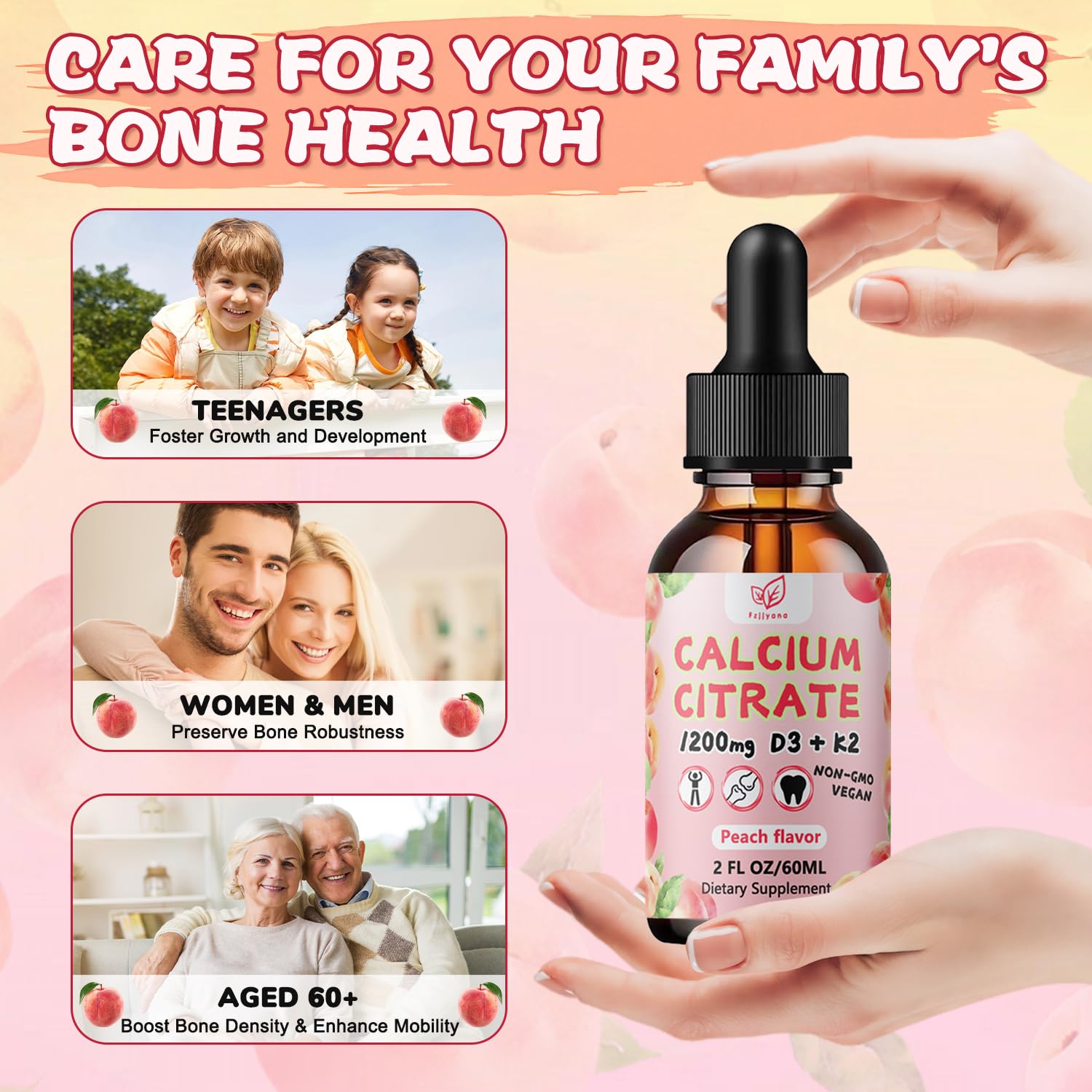 Close-up of ingredients label on Fzjjyana Calcium Citrate Drops