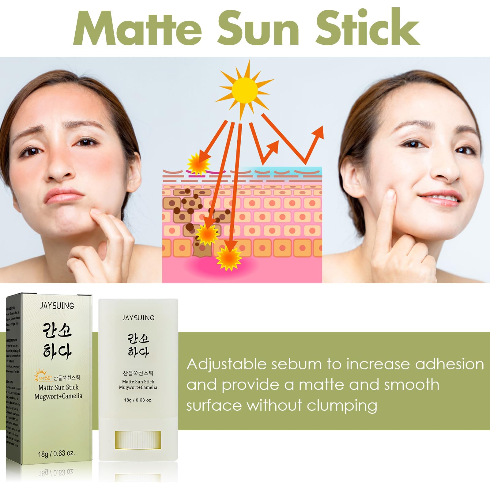 Gaayou Matte Sun Stick label emphasizes water resistance for outdoor activities.