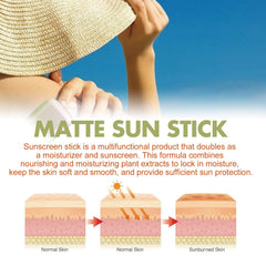 Gaayou Matte Sun Stick leaves a matte, non-white finish on skin.