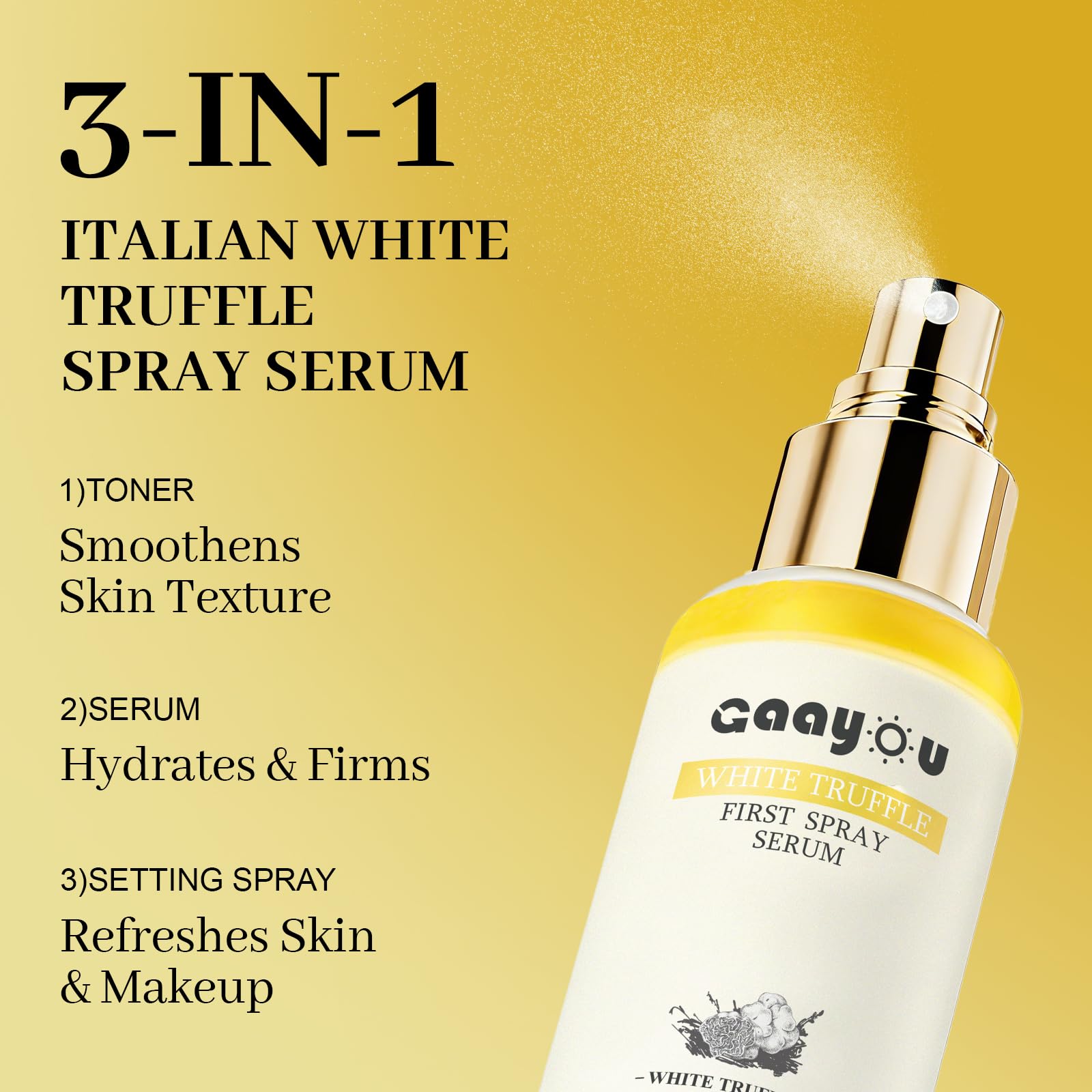 Gaayou White Truffle serum mist dispenses a fine refreshing spray.