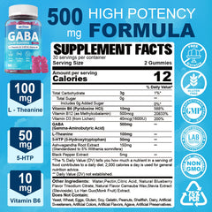 GABA Gummies 500 mg blueberry flavor bottle back label