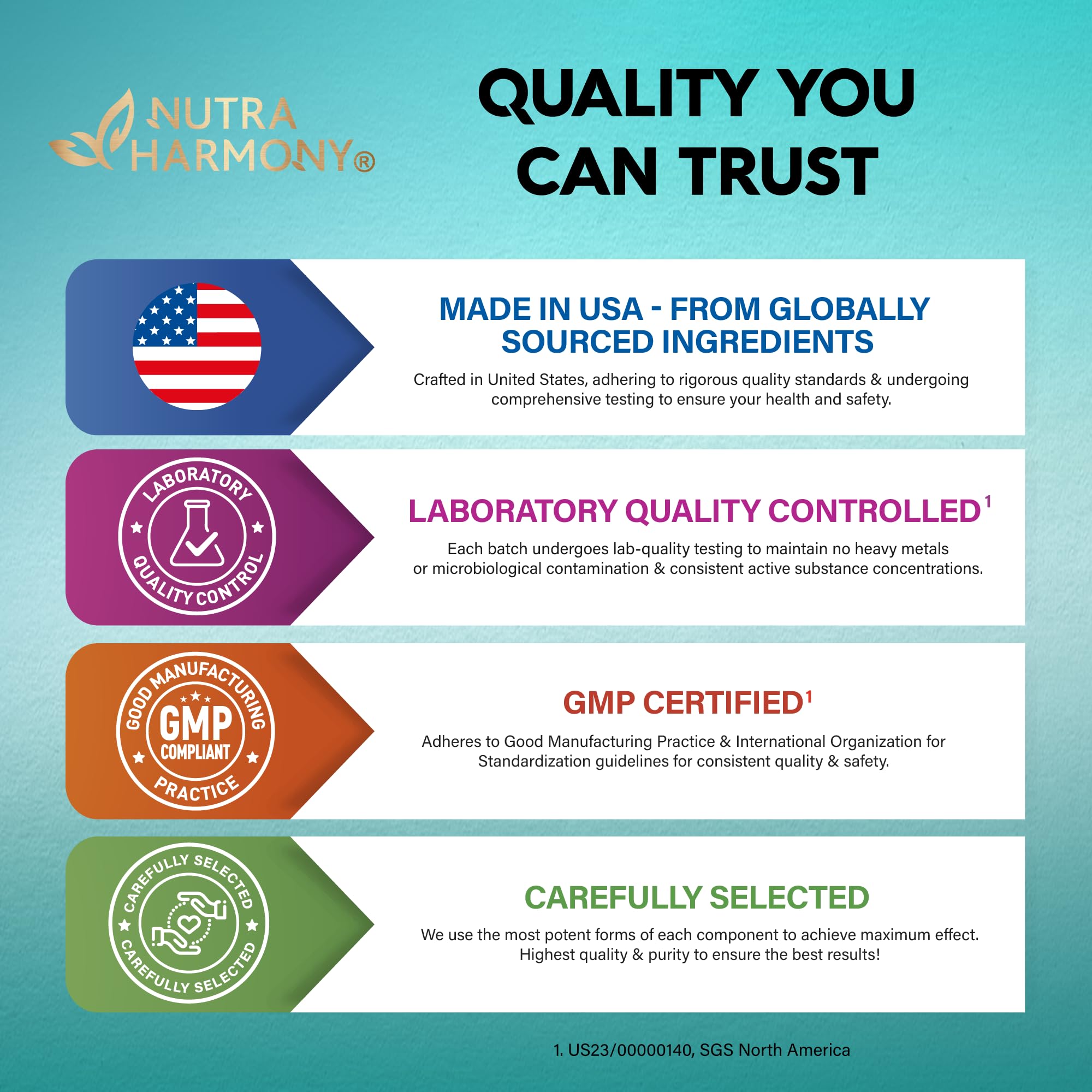 Quality and safety seals on USA-made GABA L-Theanine supplement