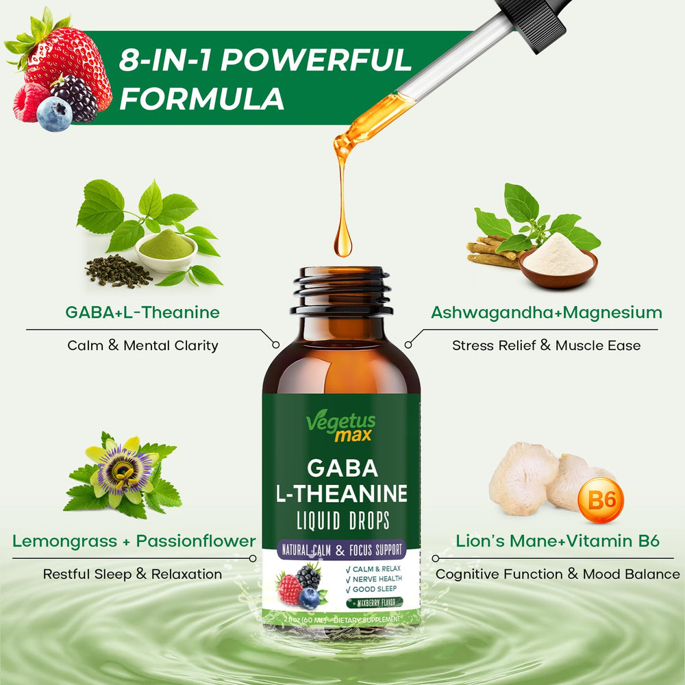 Close-up of the GABA L-Theanine Drops bottle
