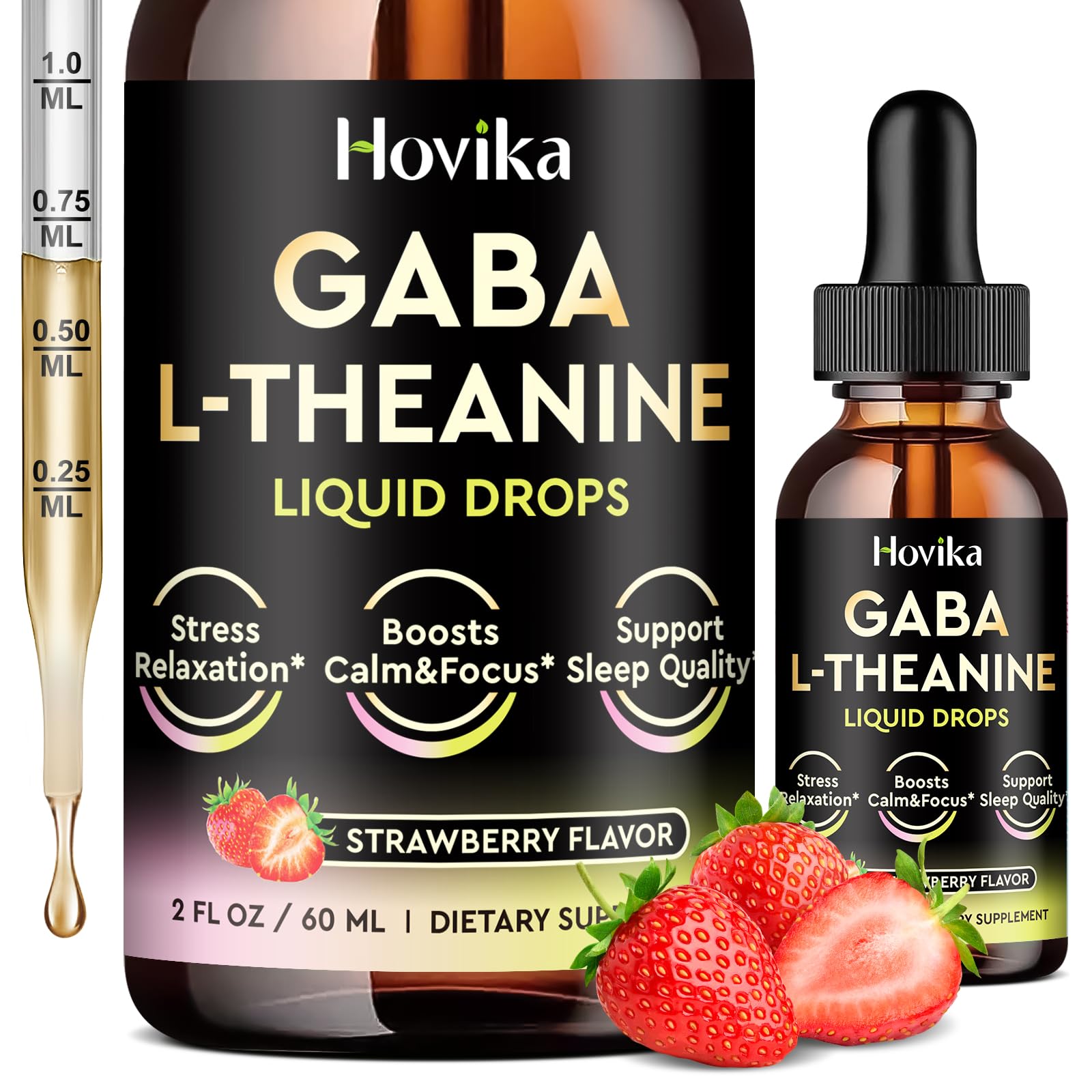 GABA L-Theanine Drops Strawberry flavor bottle, 2 oz