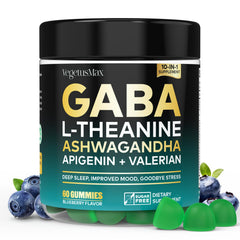 Blueberry flavored GABA L-Theanine gummies bottle front view
