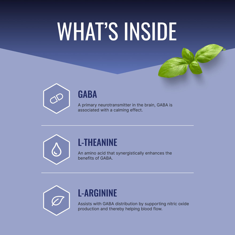 Close-up of GABA+ label highlighting 600 mg GABA per serving