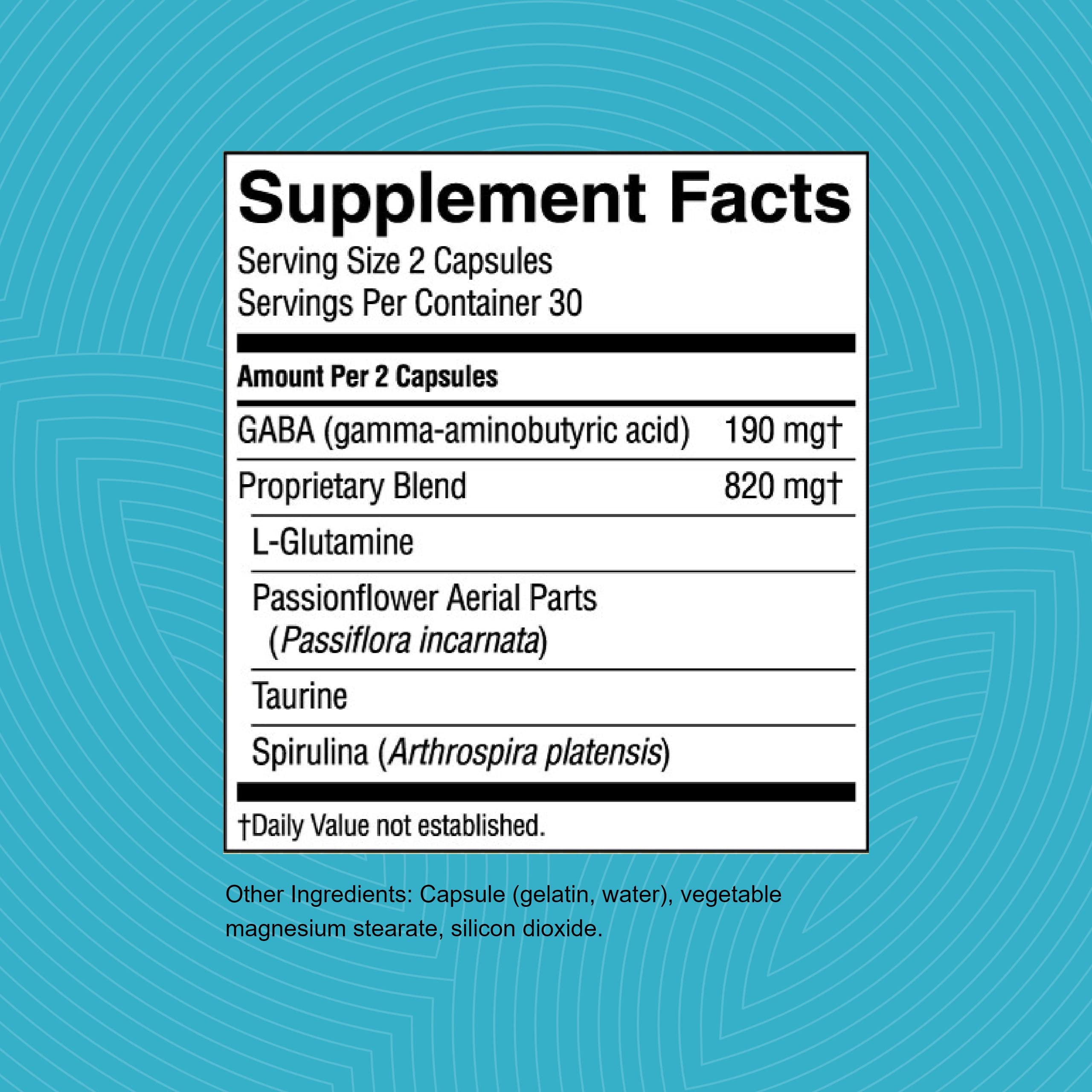 GABA Plus bottle label close-up highlighting ingredients