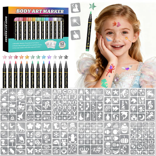 Gabizafia metallic tattoo markers for vibrant skin art, kid-friendly use.