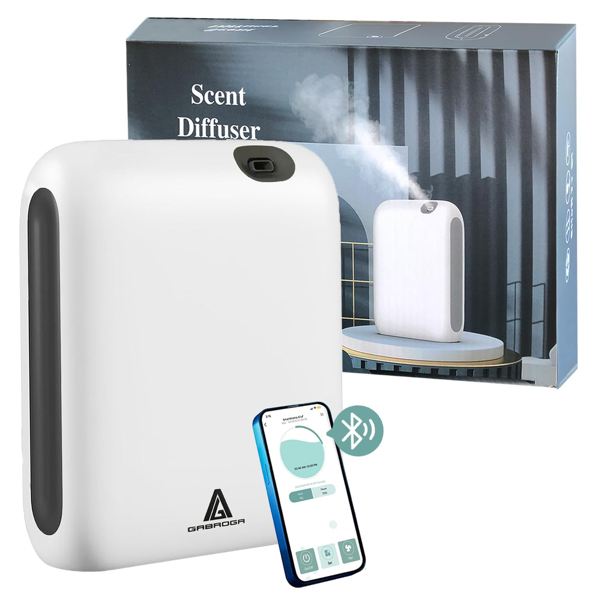 GABROGA Smart Scent Air Machine front view showing compact diffuser for large spaces