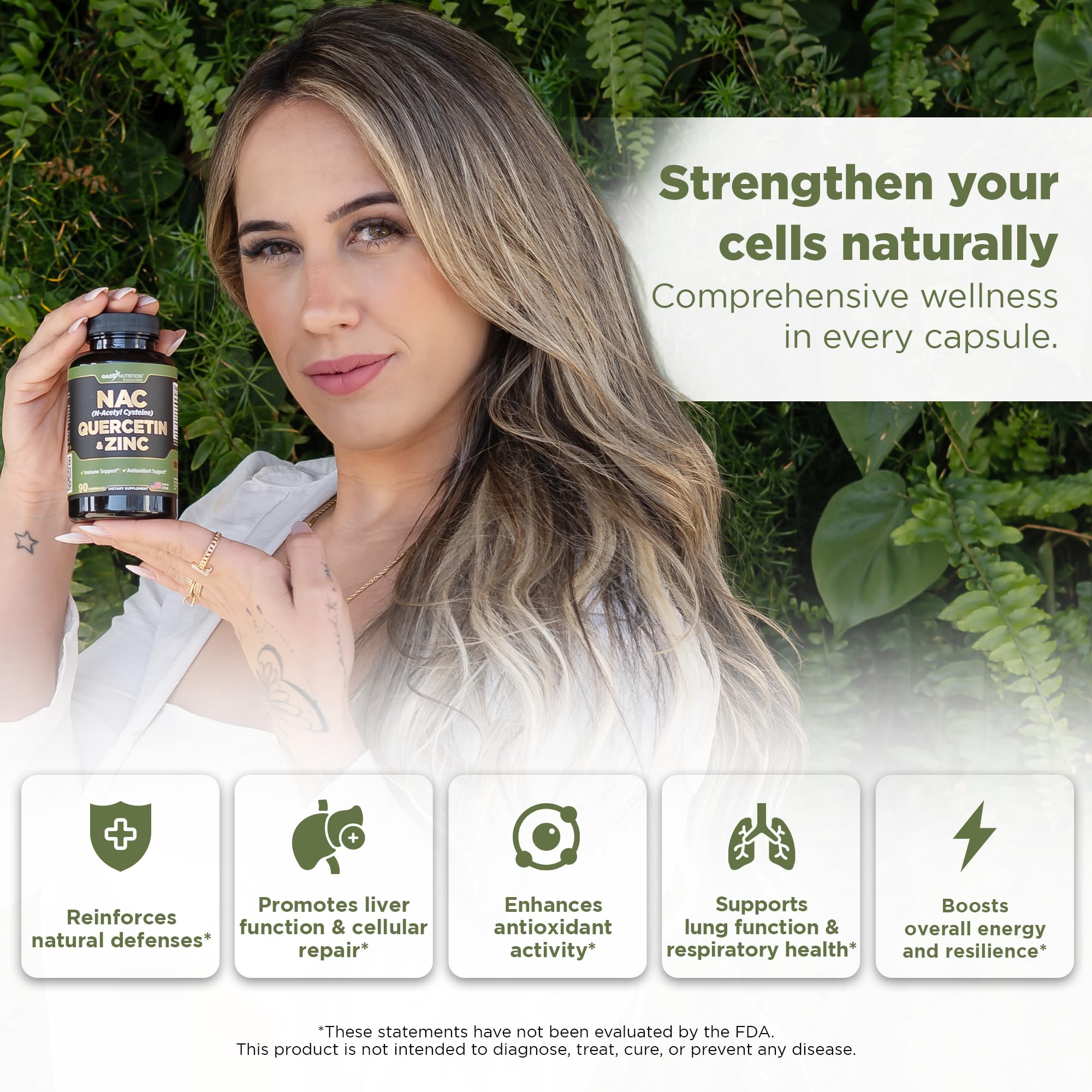 Product label for Gade Nutrition NAC Quercetin Zinc