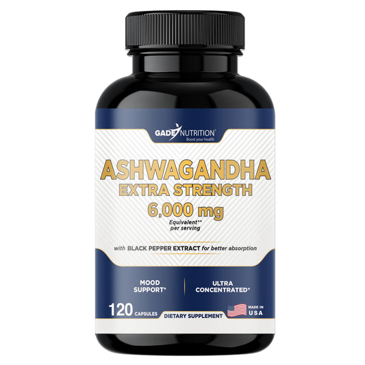 Gade Nutrition Ashwagandha bottle with 120 vegan capsules – USA Made