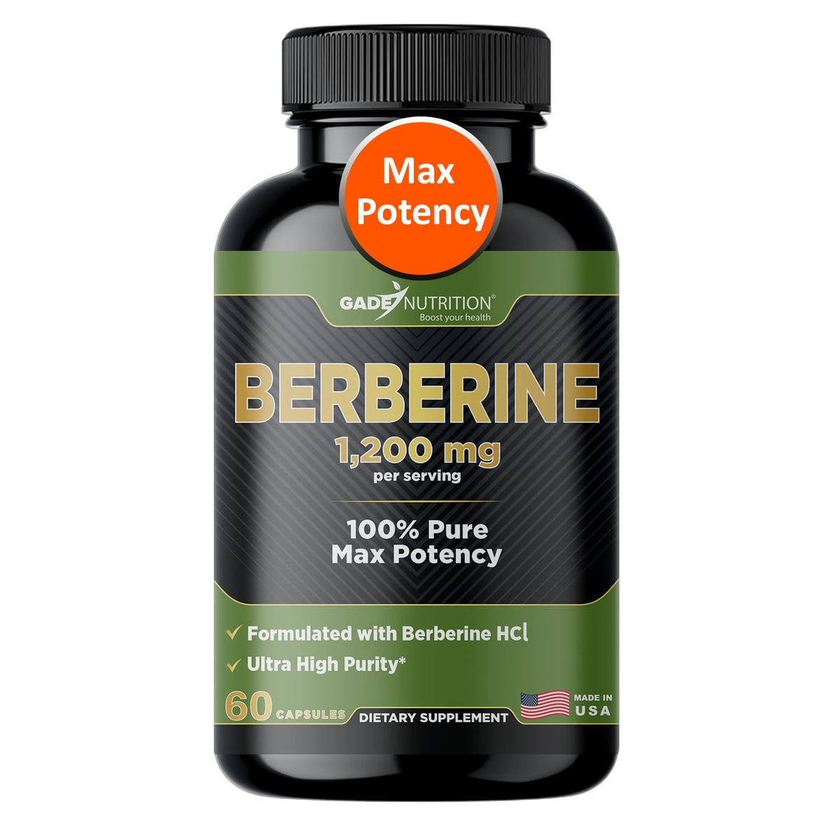 Gade Nutrition Berberine HCl 1200 mg bottle label
