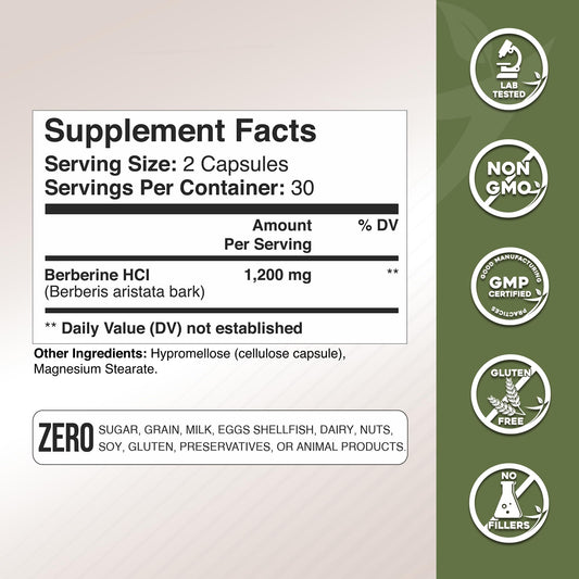 Berberine HCl capsules inside a clear bottle