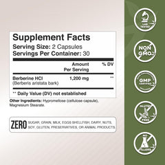Berberine HCl capsules inside a clear bottle