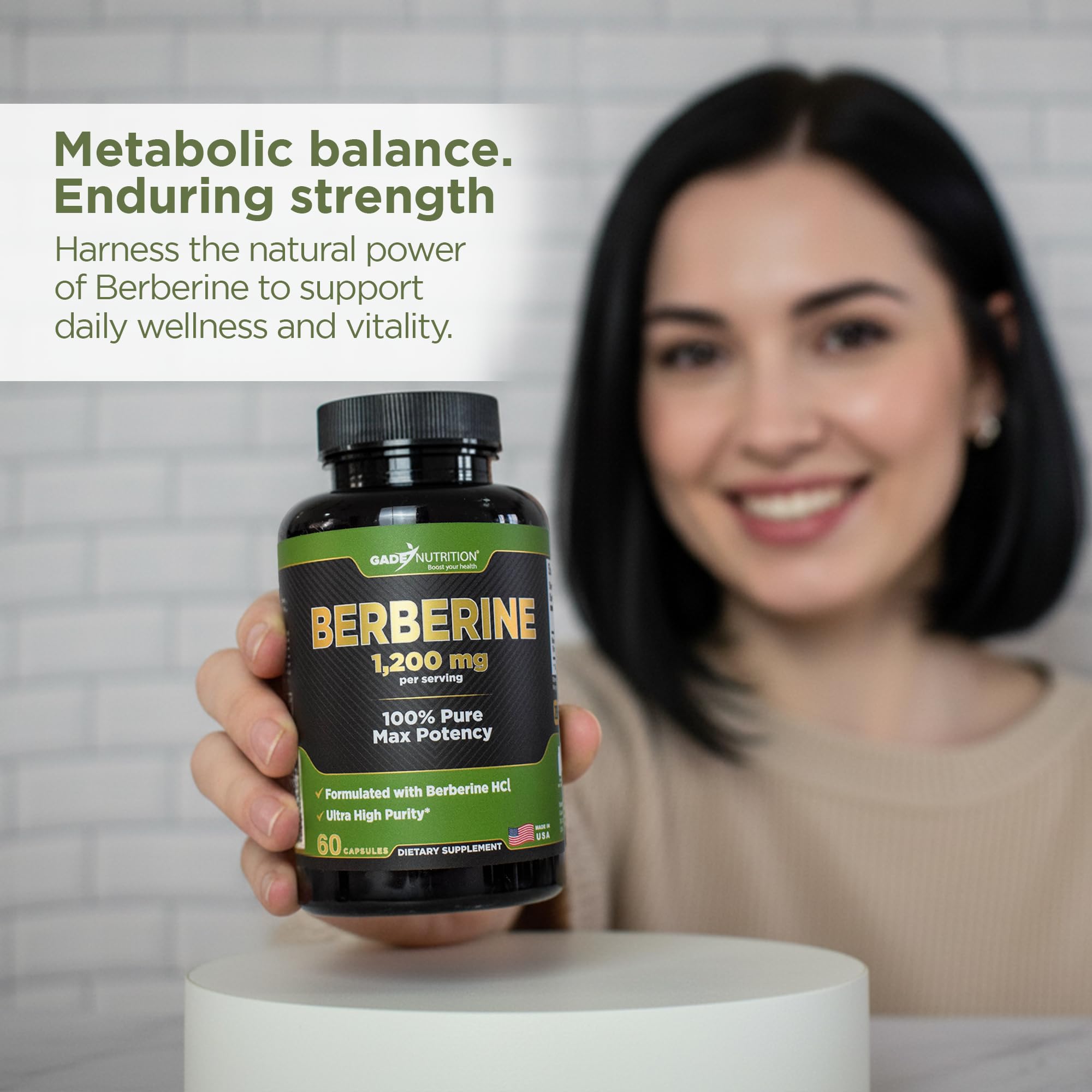 Front view of Gade Nutrition Berberine bottle