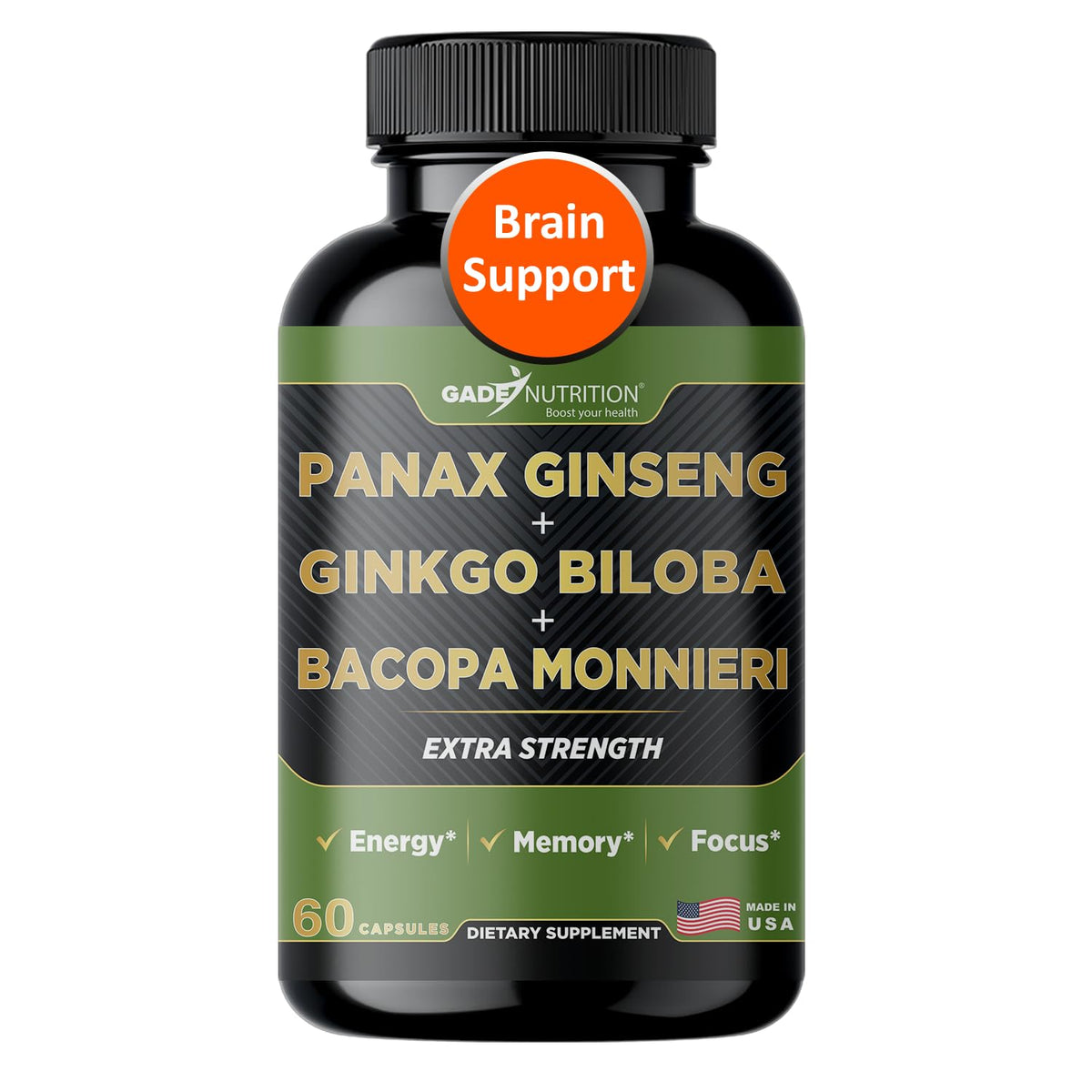 Gade Nutrition Ginkgo Biloba with Ginseng and Bacopa supplement bottle
