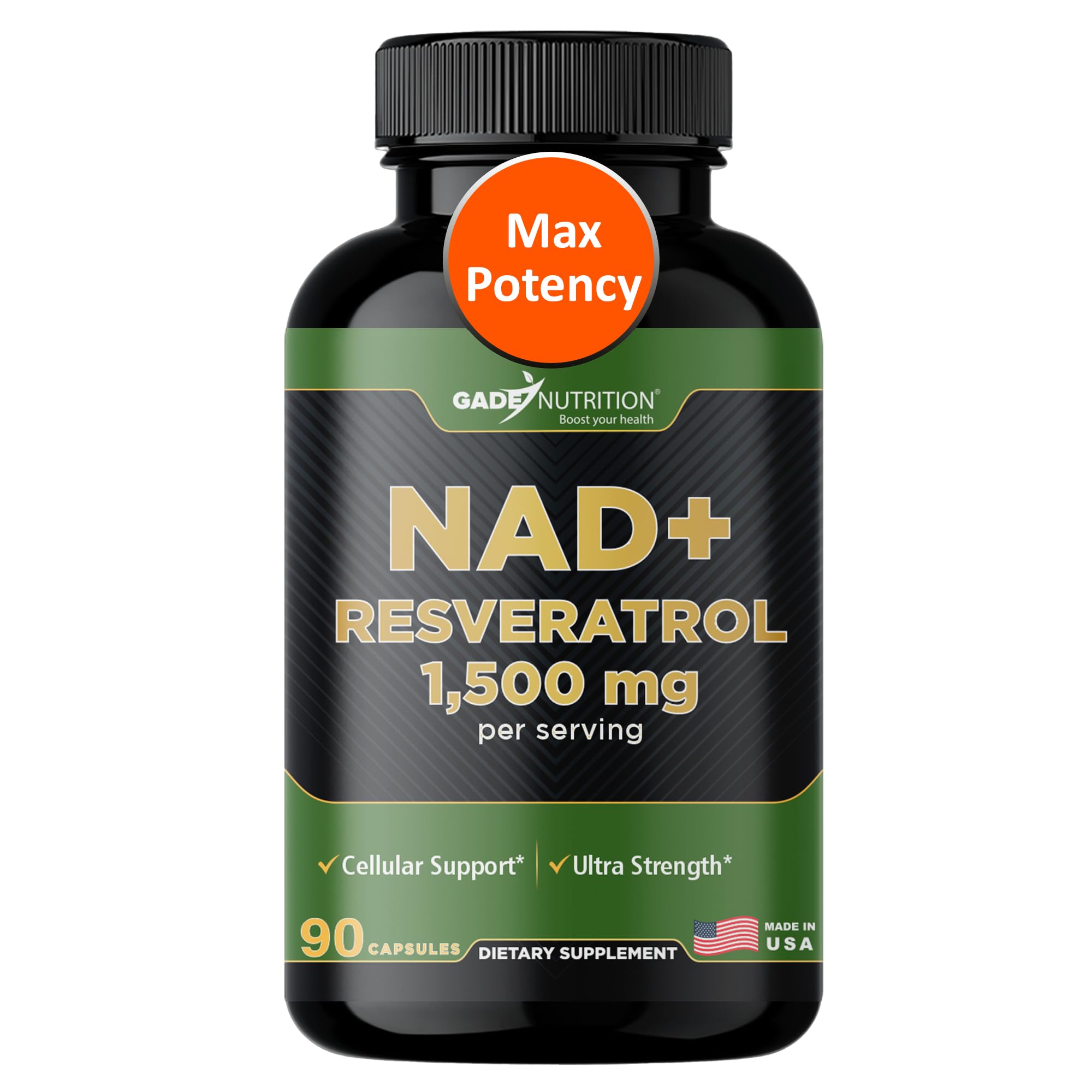 Gade Nutrition NAD+ with Resveratrol bottle on a white background