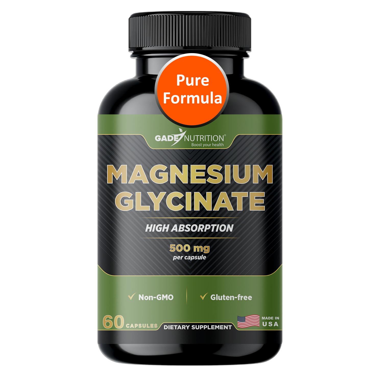 Gade Nutrition Pure Magnesium Glycinate bottle with capsules