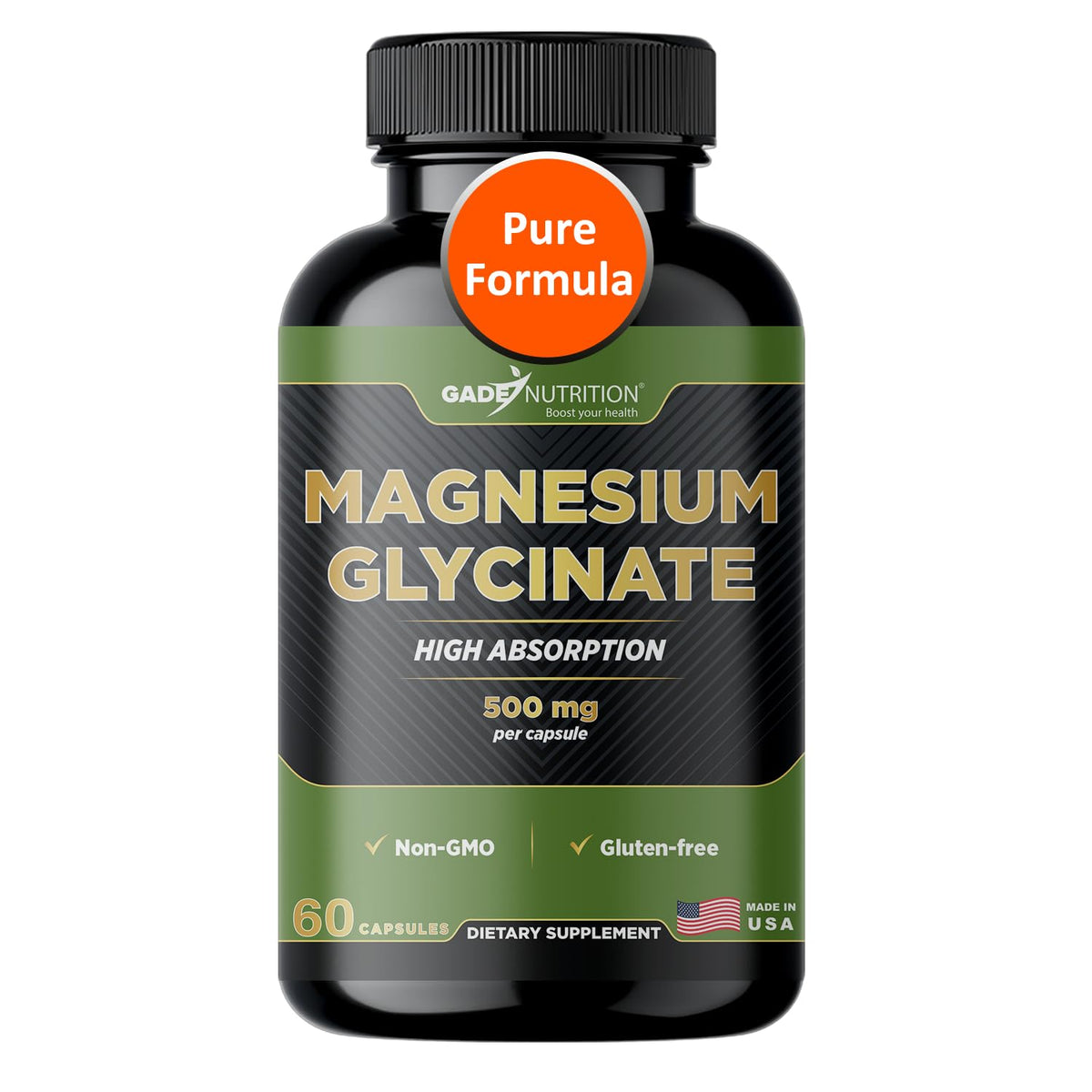 Gade Nutrition Pure Magnesium Glycinate bottle with capsules