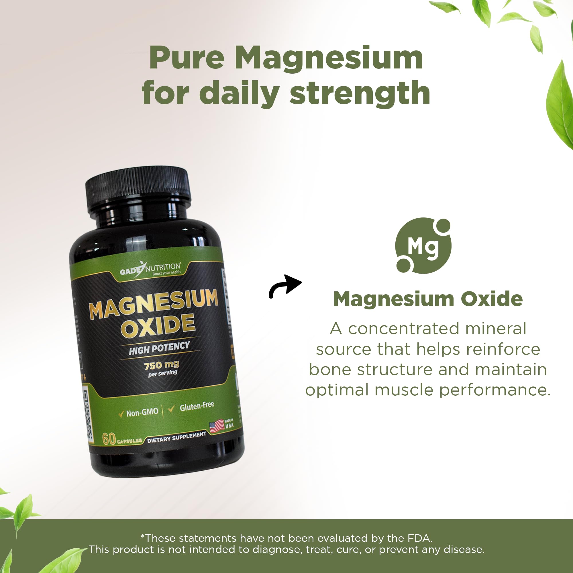 Packaging image of Gade Nutrition Pure Magnesium Oxide 750 mg capsules