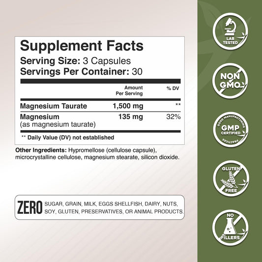 Close-up of magnesium taurate capsules