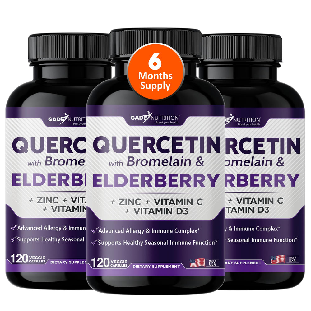 Gade Nutrition Quercetin bottle with Bromelain and Elderberry for daily wellness support.