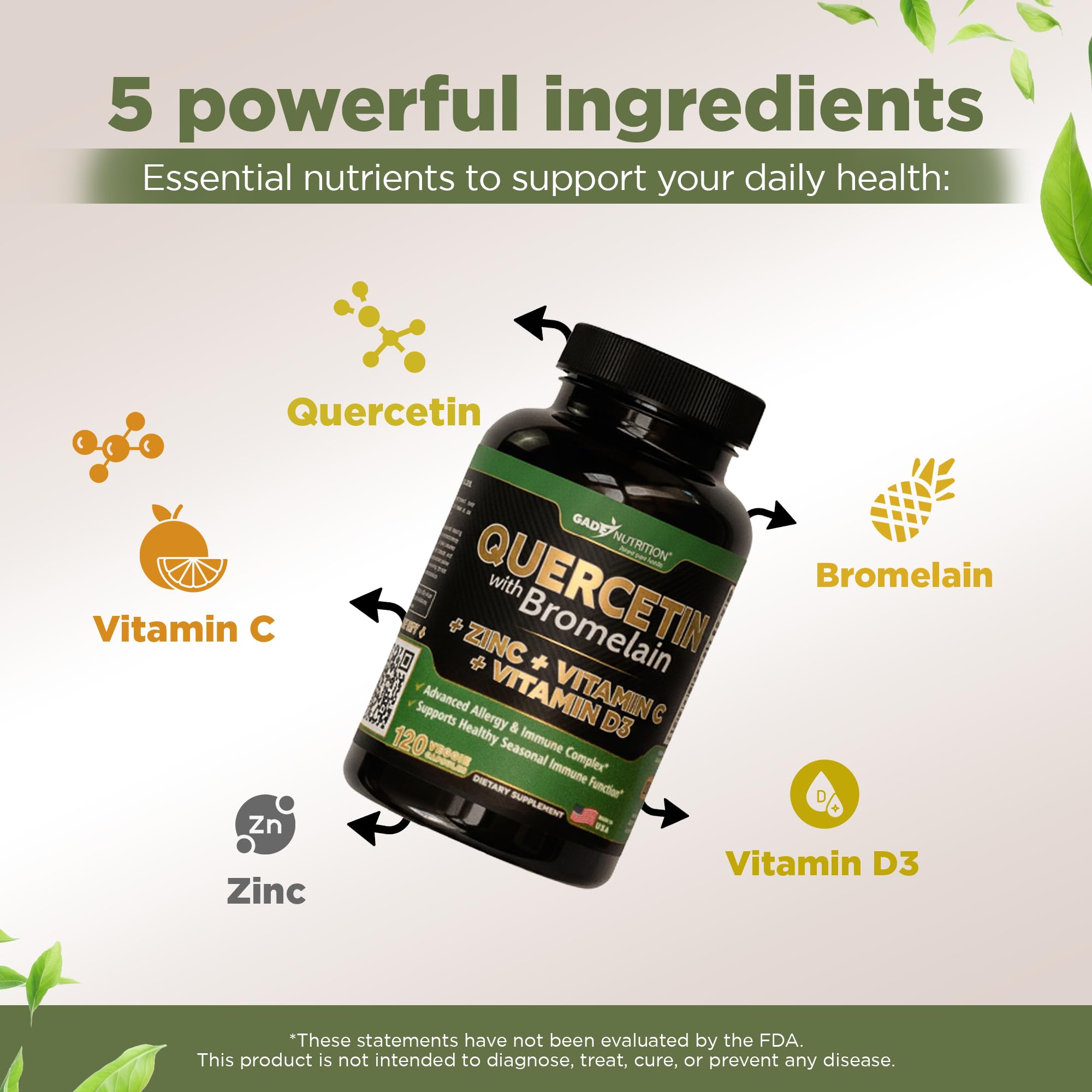 GADE Quercetin with Bromelain blend highlighting immune-supporting ingredients
