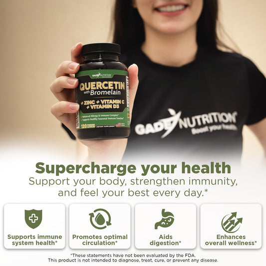 Side view of quercetin with bromelain immune-support capsules bottle
