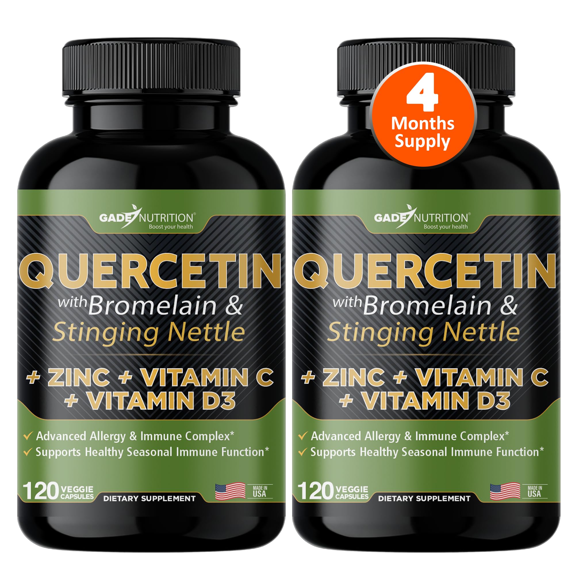 GADE Nutrition Quercetin 500mg capsules, close-up, convenient daily immune support