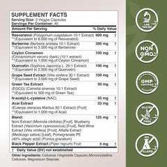 Resveratrol, Berberine, and Quercetin blend close up