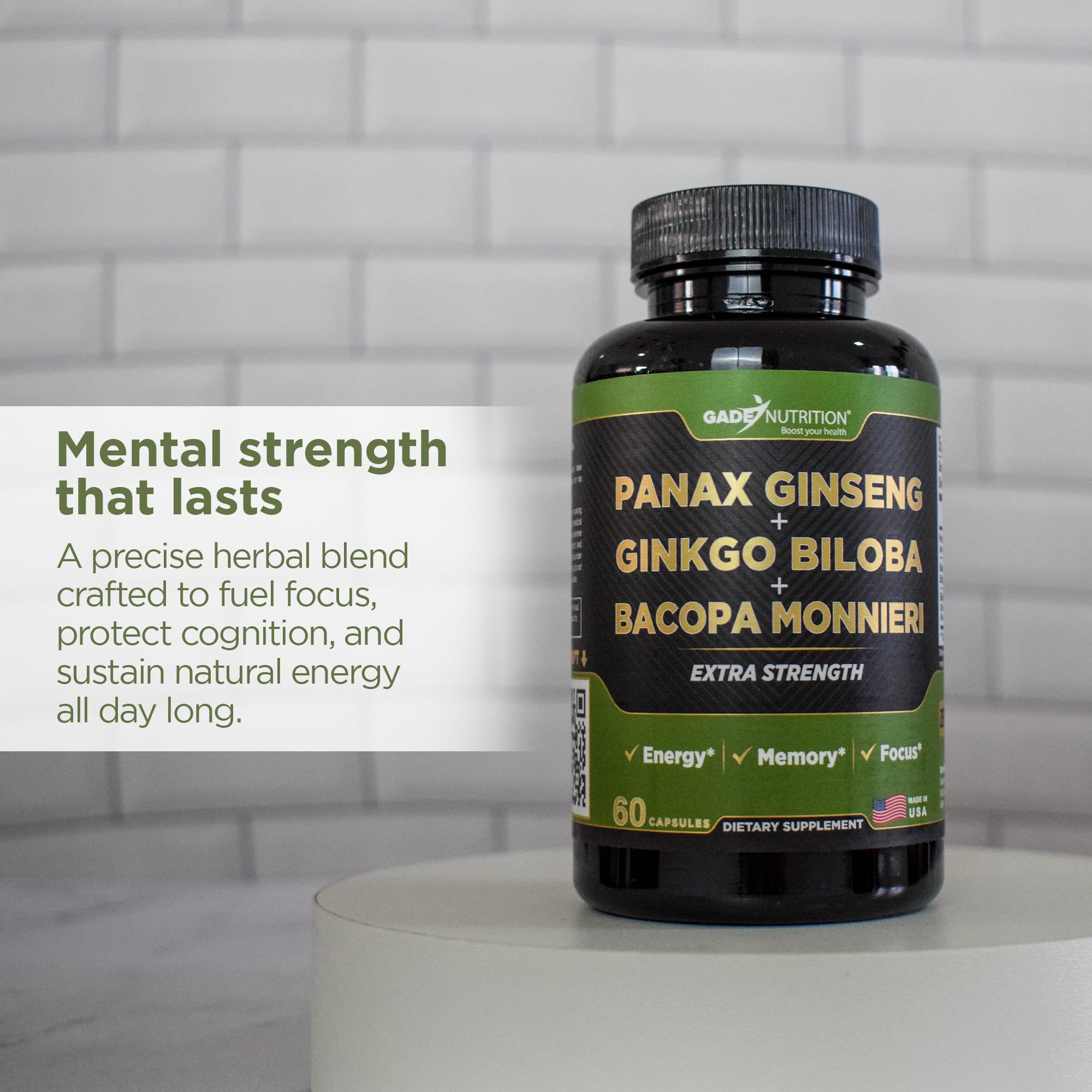 Three-botanical blend of Panax Ginseng, Ginkgo Biloba, and Bacopa Monnieri