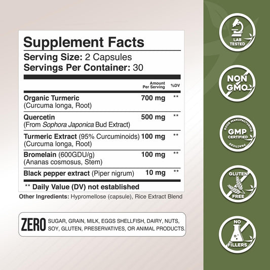 Capsules of Turmeric Quercetin Bromelain supplement