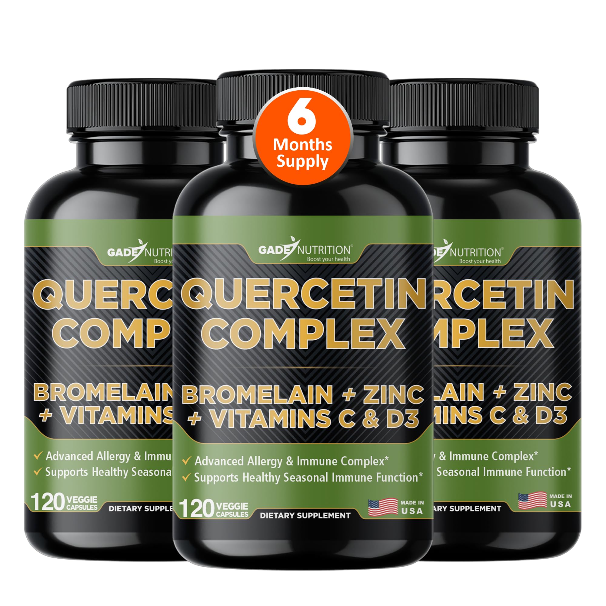 Gade Nutrition Quercetin 500mg with Bromelain bottle and label