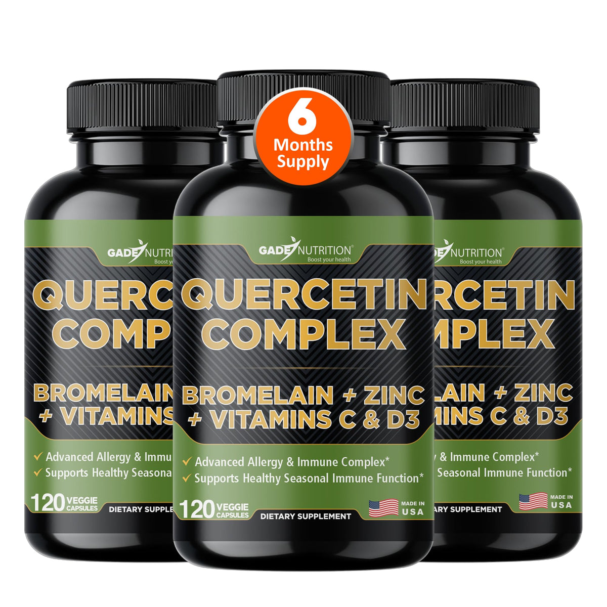 Gade Nutrition Quercetin 500mg with Bromelain bottle and label