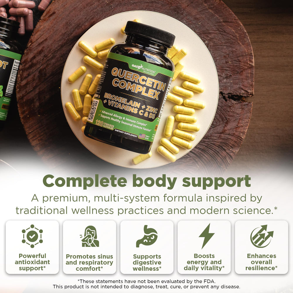 Close-up of Quercetin 500mg with Bromelain capsules